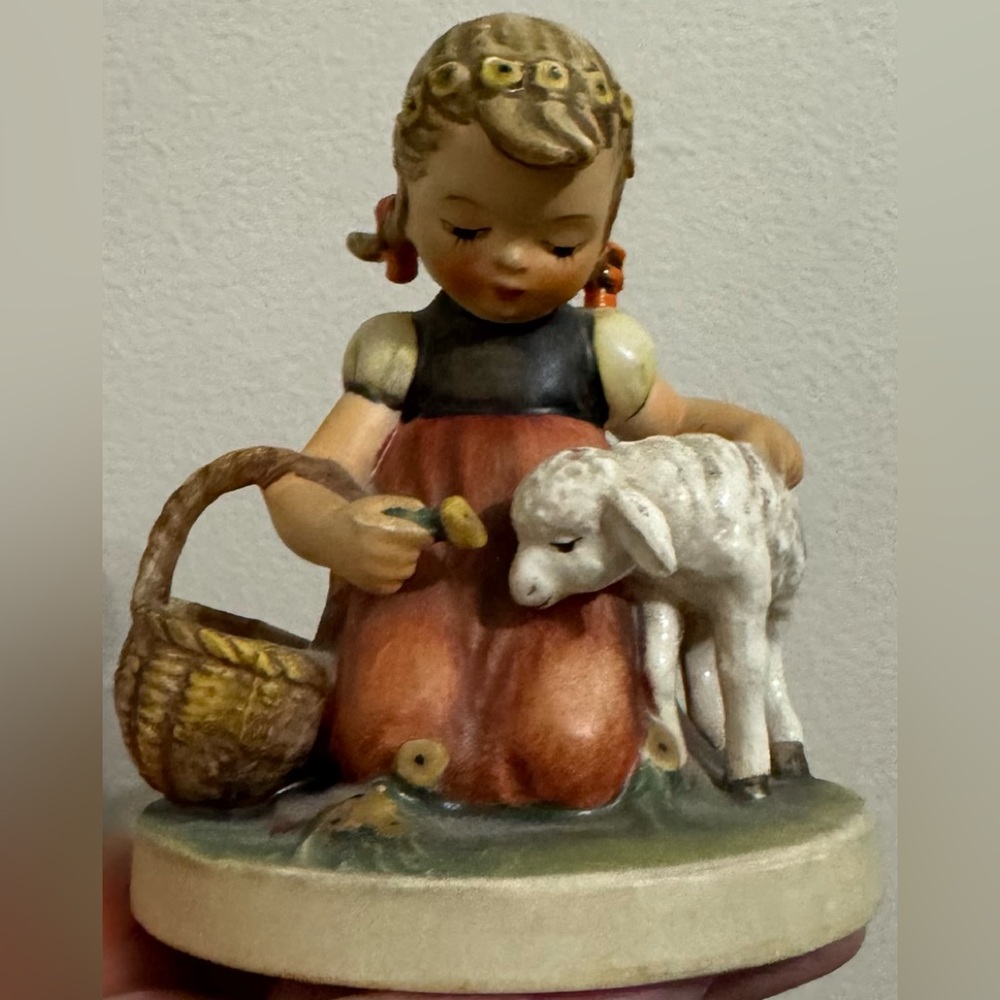 Charming Figurine with Lamb and Basket